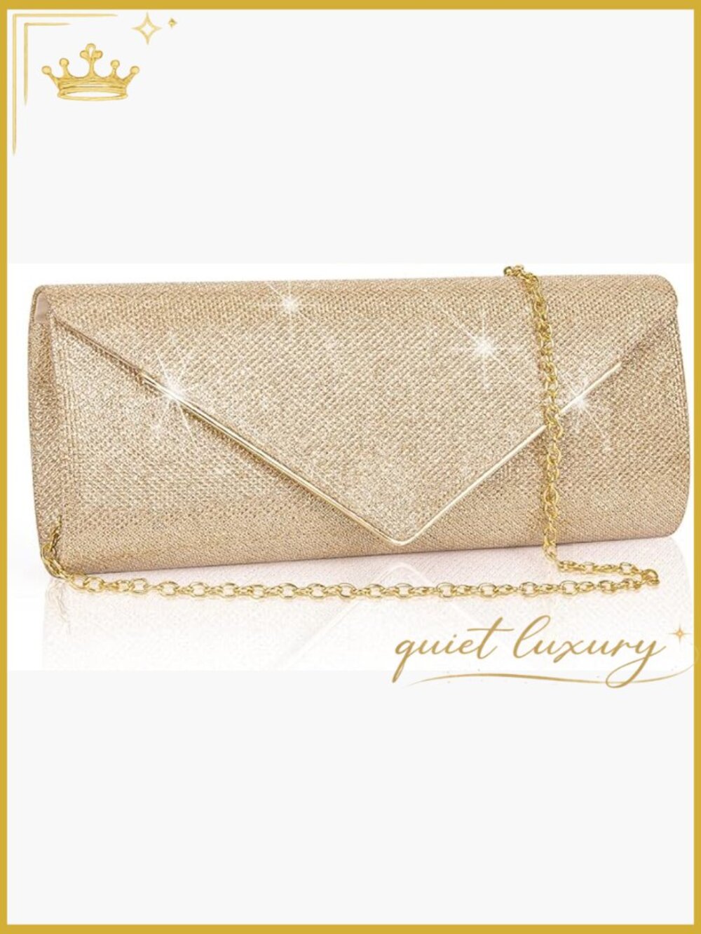 Sparkling Envelope Clutch with Detachable Chain, Evening Bag for Parties